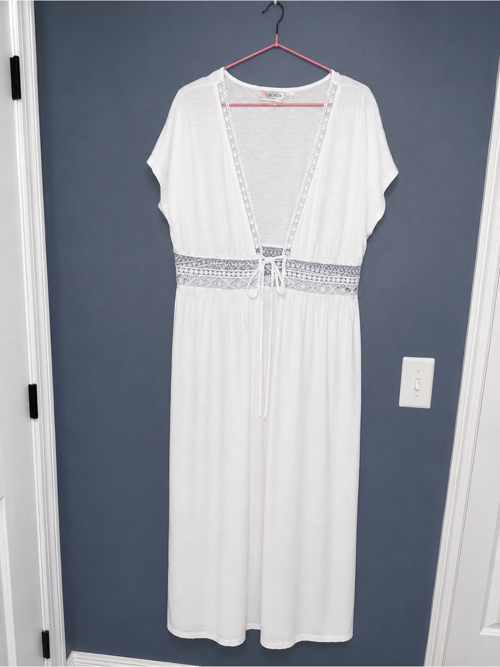 Belle by Kim Gravel White Crochet-Trim Swim Coverup small